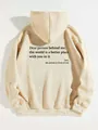 Back view of cream fleece hoodie featuring inspirational quote print in black letters - S / Tops / Apricot