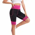 Vue détaillée du short de fitness sauna à taille haute avec poches latérales - 3XL / Bas / Noir & Rose Rouge