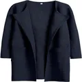 Vista dettagliata di un cappotto blu scuro con risvolto, tasche frontali e tessuto operato. - Taglia S / Top / Blu navy