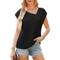 Vista detallada de camiseta negra con textura para mujer y elegante cuello asimétrico - S / Negro