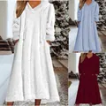 Cozy plush hooded long sleeve loungewear midi dress for women, loose casual winter style - Factory Wholesale, Ongoing Availability