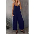 Ärmelloser Damen-Jumpsuit in Dunkelblau mit Taschen und lockerer Passform für den Sommer - S / Oberteil und Hose / Dunkelblau