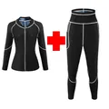 Ensemble de sudation noir 2 pièces avec haut zippé à manches longues et legging de sport. - S / Haut Et Bas / Noir/PU Bleu épissé