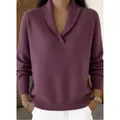 Elegant solid purple V-neck knitted sweater with a loose-fit pullover style for autumn - Fuschia