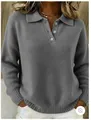 Ruimvallende grijze gebreide polotrui voor dames met knoopkraag en lange mouwen - 3XL / Tops / Grijs
