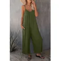 Elegante tuta intera verde oliva senza maniche a gamba larga con tasche laterali e vestibilità - Verde militare