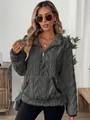 Sweat-shirt en polaire gris texturé jacquard avec demi-zip et poche avant pratique - Gris foncé