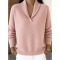Stylish pink V-neck long sleeve knit sweater with loose fit for women for autumn and winter - Pink