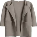 Cardigan elegante in maglia da donna con rever e ampie tasche in grigio talpa alla moda - Taglia S / Top / Cachi