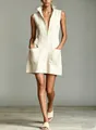 Detalle elegante de un vestido de lino sin mangas crema con cremallera y bolsillos - S / Vestidos / Blanco