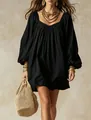 Détail d'une mini-robe bohème noire avec manches lanternes et texture - S / Noir