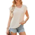 Elegante top crema de manga corta para mujer con escote asimétrico y tejido de textura suave - S / Albaricoque