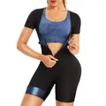 Combinaison de sudation noire pour femmes avec fermeture éclair frontale et accents bleus - S / Haut Et Bas / Bleu