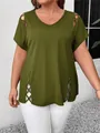 Détail du haut grande taille vert armée avec des découpes en treillis élégantes. - 1XL / Hauts / Vert Militaire