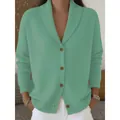 Cardigan in maglia verde menta da donna con collo a scialle e bottoni frontali - Verde chiaro