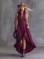Burgundy vintage sleeveless dress featuring a ruffled high-low hem and front zipper detail. - S / Dresses / Burgundy