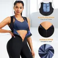 Combinaison de sauna sans manches pour femmes avec doublure bleue pour yoga et fitness - S / Haut Et Bas / Bleu