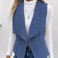 Elegant casual blue fleece sleeveless vest for women, cozy autumn winter fashion vest - Blue