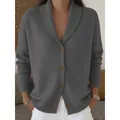 Cardigan in maglia grigia da donna, vestibilità ampia con collo a scialle. - Grigio