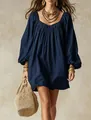 Robe bohème bleu marine ample avec manches lanternes et bijoux dorés élégants - S / Bleu marine