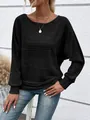 Detailed view of women's black ribbed long sleeve crew neck sweater with a loose casual fit - S / Tops / Black