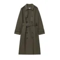 Trench-coat croisé vert olive élégant avec ceinture et tissu imperméable de qualité - XS / Hauts / Vert olive