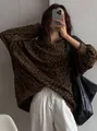 Oversized retro leopard print corduroy hoodie for women in street style - XL / Tops / Coffee