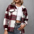 Dikke geruite damesoverhemdjas in rood en wit, losse casual pasvorm met lange mouwen - S / Tops / Bordeauxrood