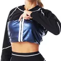 Haut de combinaison de sauna à manches longues en noir et bleu métallisé avec zip - S / Hauts / Noir/PU Bleu