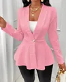 Gedetailleerde textuur van roze jacquard jas met lange mouwen en één knoopsluiting - S / Tops / Roze