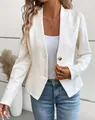 Κομψό λευκό ανάγλυφο μακρυμάνικο σακάκι blazer για γυναίκες με κλείσιμο με κουμπί - S / Tops / Λευκό