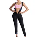 Combinaison de sauna noire pour femme pour l'entraînement physique et le yoga minceur - S / Haut et Bas (Sans Manches Pantalon Long, Doublure Bleue) / Noir