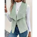 Stylish women's light green faux fur vest featuring a wide lapel and soft ribbed texture design - Light Green