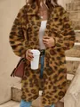 Elegante abrigo de felpa con estampado de leopardo para mujer con cuello de solapa - Leopardo Amarillo