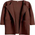 Vista dettagliata di un cappotto marrone da donna in misto lana con bavero e tasche - Taglia S / Top / Marrone scuro