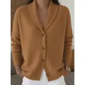 Cardigan in maglia cammello oversize da donna con elegante collo a scialle classico - Marrone