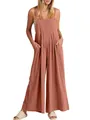 Salopette casual in cotone e lino rosa antico da donna con stile a gamba ampia - Rosso anguria
