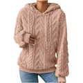 Gemütlicher rosa Jacquard-Kapuzenpullover mit Zopfmuster-Struktur - Khaki
