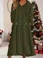 Robe longue à capuche en peluche vert olive, coupe ample et manches longues d'hiver - Vert Militaire