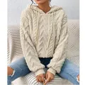 Gemütlicher cremefarbener Fleece-Hoodie für Damen, dicke Jacquard-Langarmjacke. - Aprikose