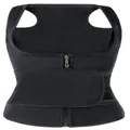 Gilet fitness sauna nero da donna con cintura regolabile per controllo addominale - 3XL / Top / Cerniera a Cintura Singola / Nero