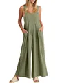 Elegante tuta salopette da donna in cotone e lino, taglio ampio, verde oliva - Verde oliva