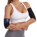 Set of two women's sweat arm trimmers for sauna effect during yoga and fitness workouts - PU Blue