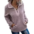 Sweat-shirt en polaire Sherpa violette avec quart de zip pour l'hiver décontracté élégant. - S / Hauts / Rose Lotus