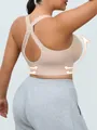 Beige wireless sports bra with shockproof push-up support and racerback design for yoga - S (40-50kg) / Tops / Nude