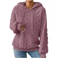 Gemütlicher malvenfarbener Fleece-Hoodie mit Jacquard-Muster und Kordelzugkapuze - Lila Rosa