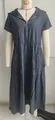 Elegante abito midi in cotone e lino grigio-blu retrò con cappuccio e mezza zip funzionale - Blu grigiastro
