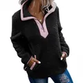 Sweat-shirt douillet en polaire Sherpa noire pour femme avec fermeture éclair rose - S / Hauts / Noir