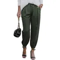 High-waisted drawstring joggers in dark green featuring elastic cuffs and side pockets. - Green
