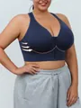 High-impact navy blue front-zipper sports bra with wireless shockproof design for yoga - S (40-50kg) / Tops / Blue